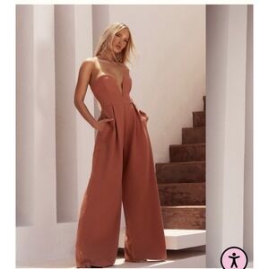 PLT Label Women's Rust Plunge Wide Leg Jumpsuit - Size 6